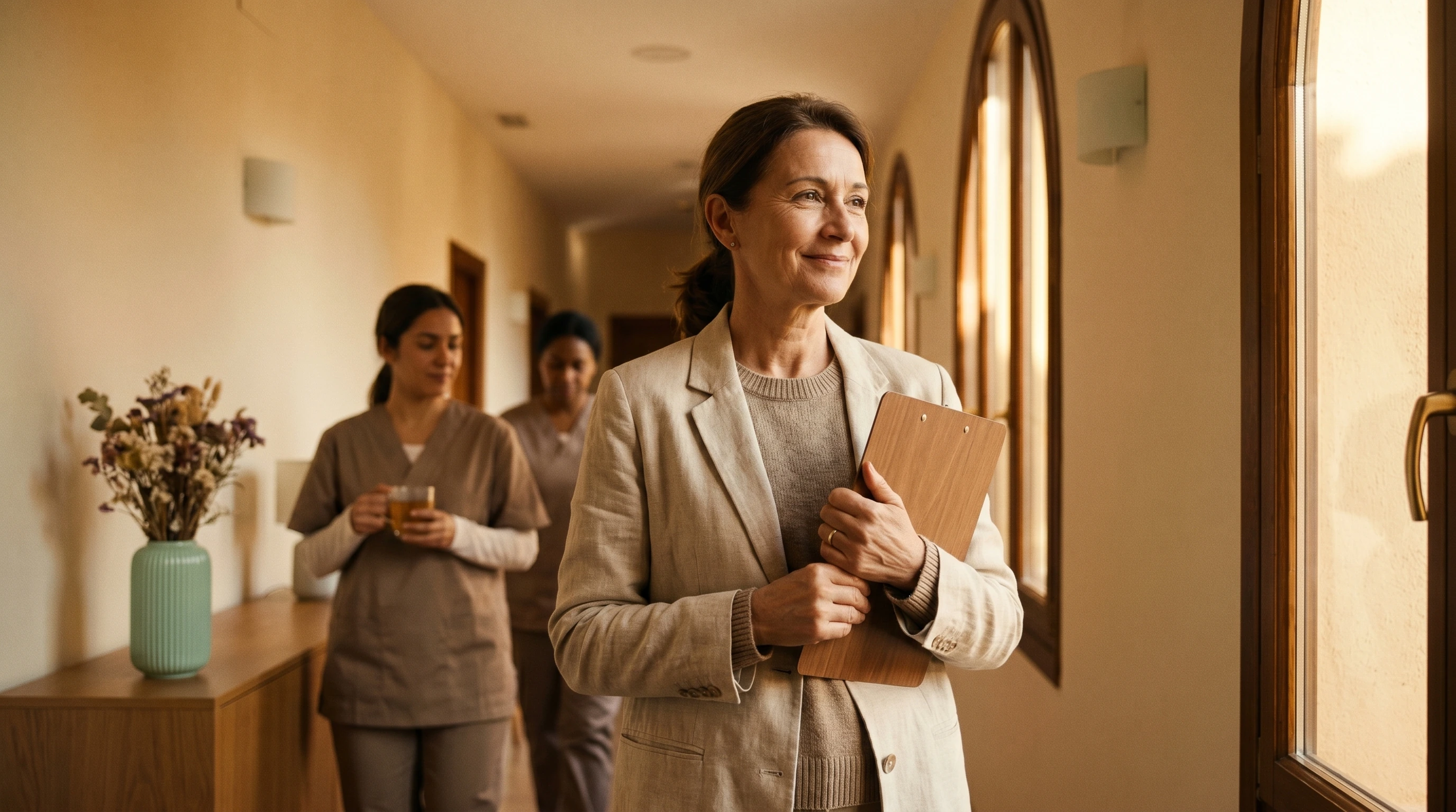 Profesional en pasillo de residencia